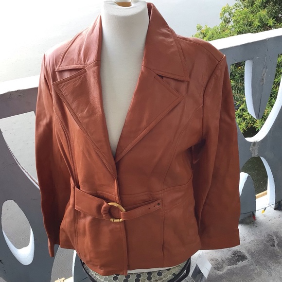 Jerry Lewis Classic Luxuries Leather Jacket with Bamboo Slip Ring Belt - NWT - Picture 2 of 16